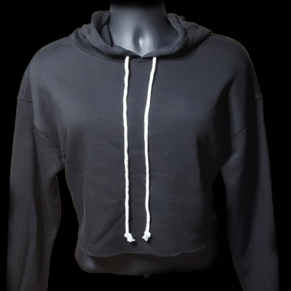 NWT CROPPED PLAI BLACK HOODIE - Picture 2 of 2